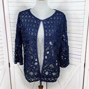 Adore Open Eyelet Lace Topper Cardigan Jacket Navy Blue‎ Medium